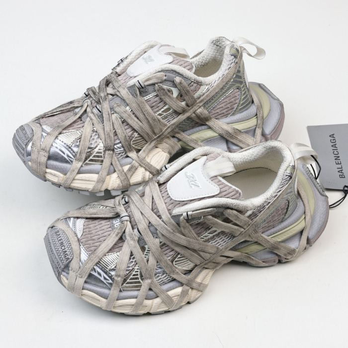 Balenciaga Gray & Off-White 3XL Fishnet Sneakers