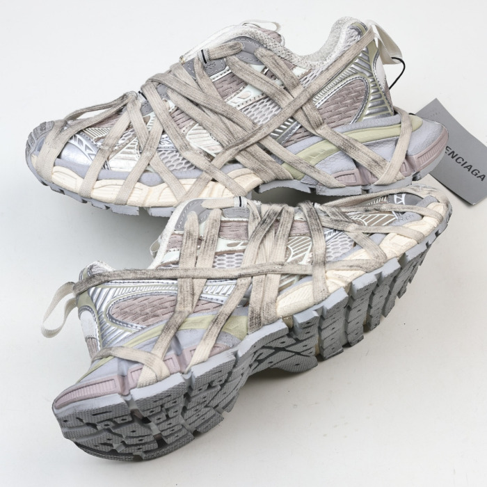 Balenciaga Gray & Off-White 3XL Fishnet Sneakers