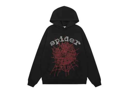 Sp5der OG Rhinestone Logo Hoodie Black