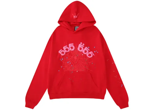 Sp5der Worldwide Red Angel Number 555 Hoodie Red