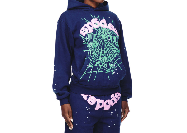 Sp5der Worldwide 555 Angel Number Hoodie Navy Blue