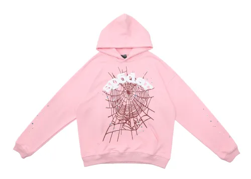 Sp5der OG Web White Letter Hoodie Pink