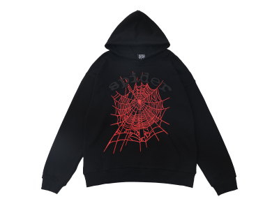 Sp5der BlackLetters Red Cobweb Black Hoodie
