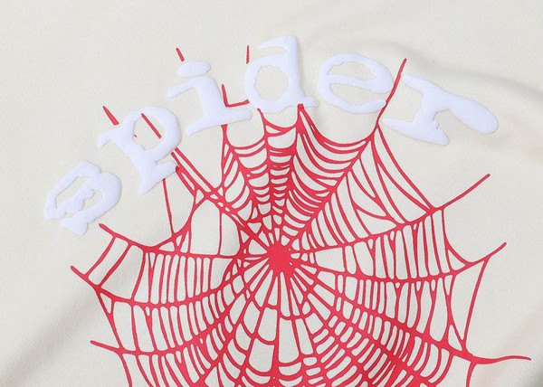 Sp5der White Letters Red Cobweb Beige Hoodie
