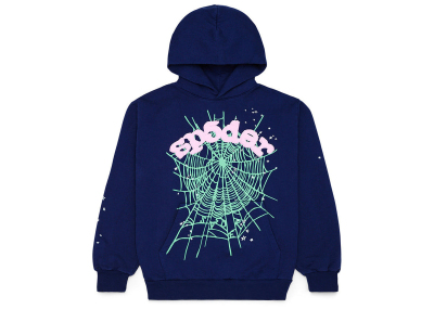 Sp5der Worldwide 555 Angel Number Hoodie Navy Blue