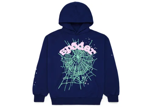 Sp5der Worldwide 555 Angel Number Hoodie Navy Blue