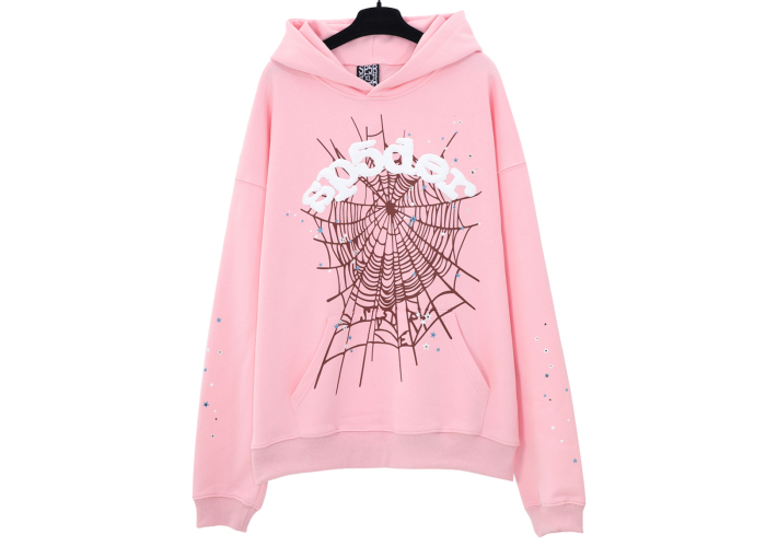 Sp5der OG Web White Letter Hoodie Pink