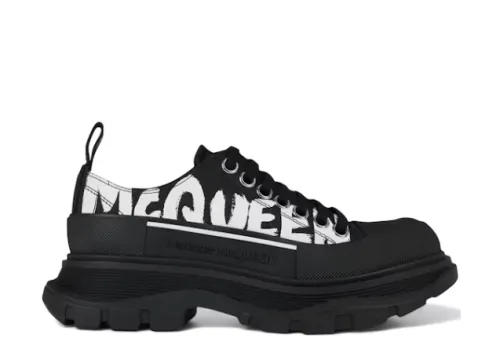 Alexande* McQuee* Tread Slick Low Lace Up McQueen Graffiti Logo Black Black White