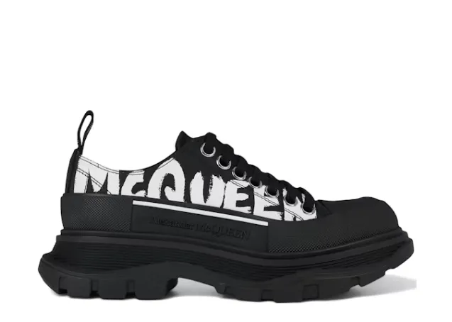 Alexande* McQuee* Tread Slick Low Lace Up McQueen Graffiti Logo Black Black White