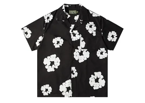 Denim Tears White Cotton Wreath Short-Sleeve Shirt Black