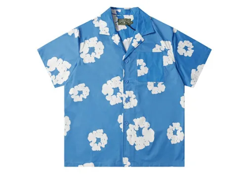 Denim Tears White Cotton Wreath Short-Sleeve Shirt-386 Blue
