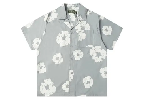 Denim Tears White Cotton Wreath Short-Sleeve Shirt-386 Grey