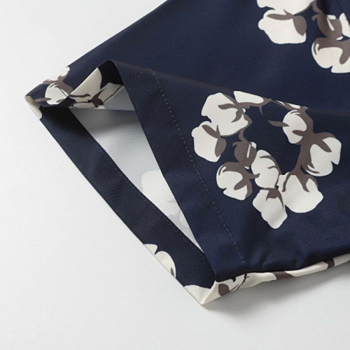 Denim Tears White Cotton Wreath Short-Sleeve Shirt Navy