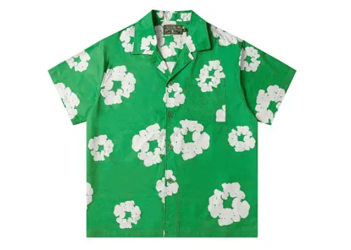 Denim Tears White Cotton Wreath Short-Sleeve Shirt-386 Green