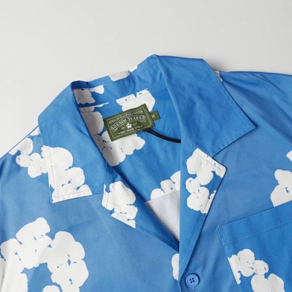 Denim Tears White Cotton Wreath Short-Sleeve Shirt-386 Blue