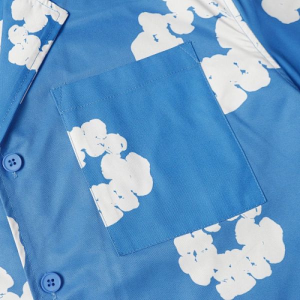 Denim Tears White Cotton Wreath Short-Sleeve Shirt-386 Blue