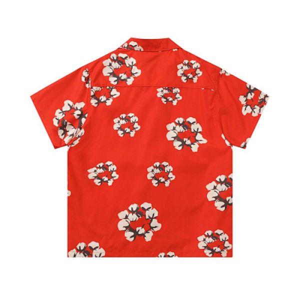 Denim Tears White Cotton Wreath Short-Sleeve Shirt Red