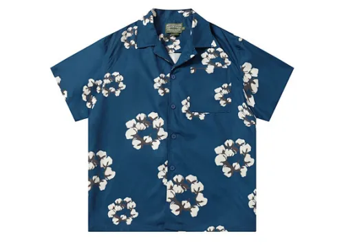 Denim Tears White Cotton Wreath Short-Sleeve Shirt Blue