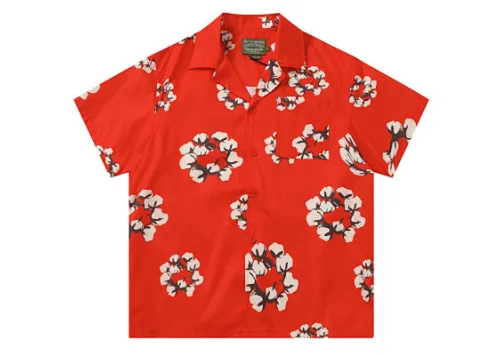 Denim Tears White Cotton Wreath Short-Sleeve Shirt Red