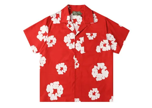 Denim Tears White Cotton Wreath Short-Sleeve Shirt-386 Red
