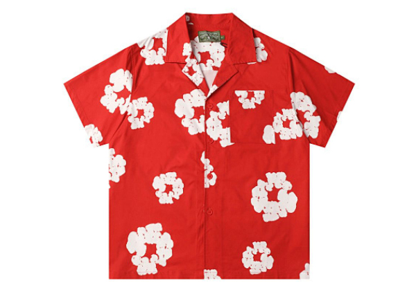 Denim Tears White Cotton Wreath Short-Sleeve Shirt-386 Red