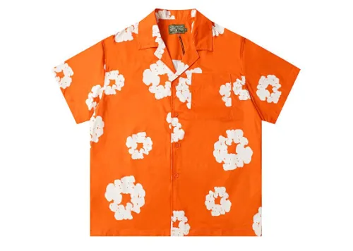 Denim Tears White Cotton Wreath Short-Sleeve Shirt-386 Orange