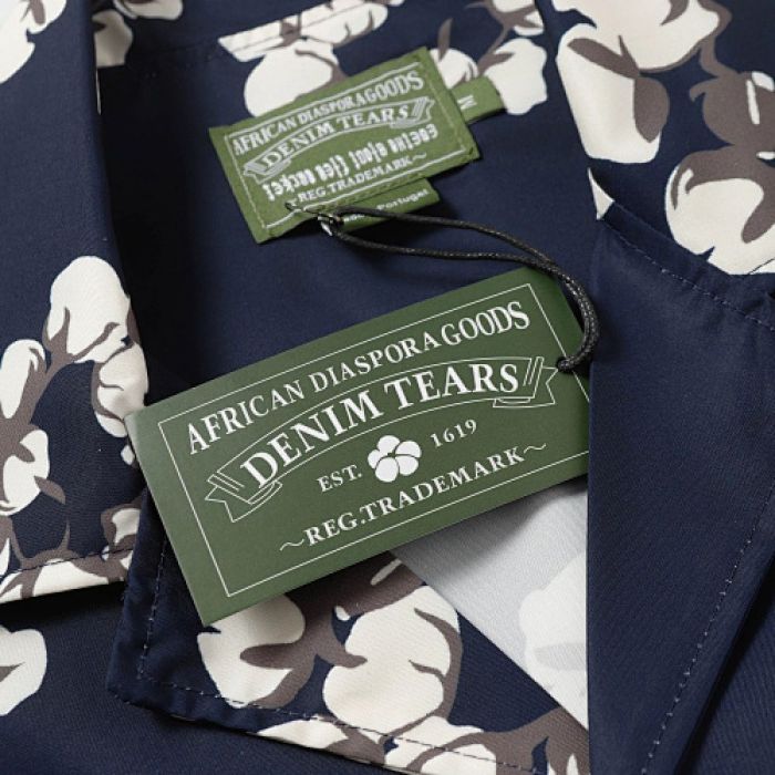Denim Tears White Cotton Wreath Short-Sleeve Shirt Navy