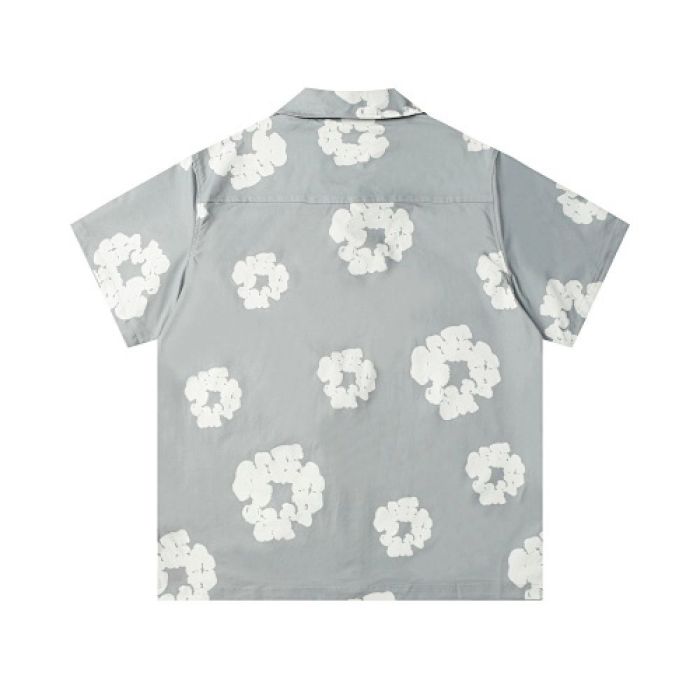 Denim Tears White Cotton Wreath Short-Sleeve Shirt-386 Grey