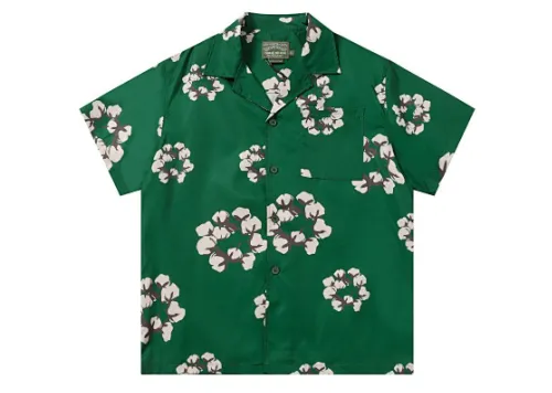 Denim Tears White Cotton Wreath Short-Sleeve Shirt Green