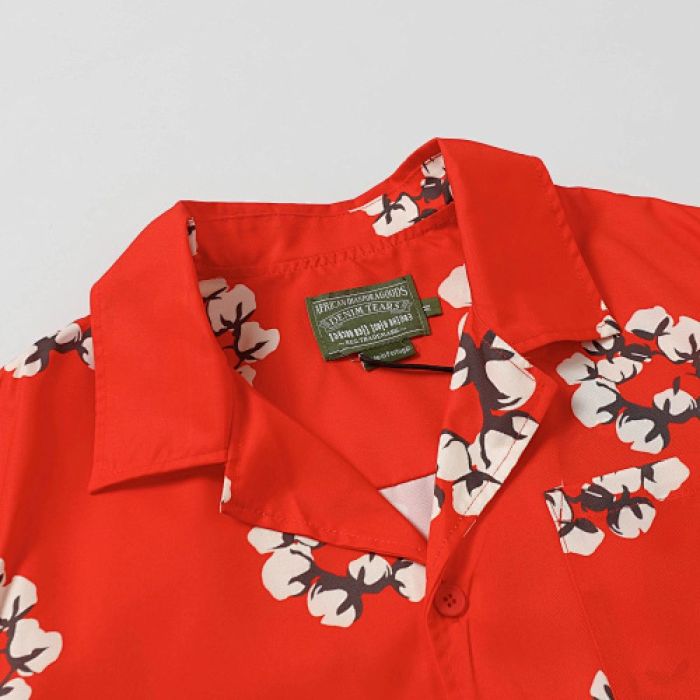 Denim Tears White Cotton Wreath Short-Sleeve Shirt Red