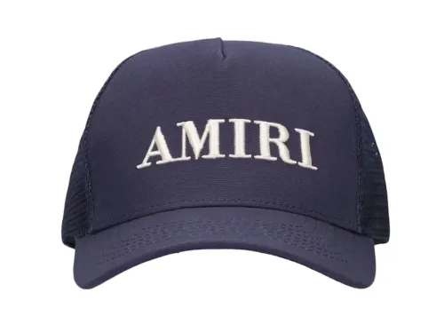 AMIRI Logo Cotton Canvas Trucker Hat Navy