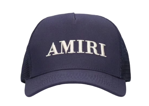 AMIRI Logo Cotton Canvas Trucker Hat Navy