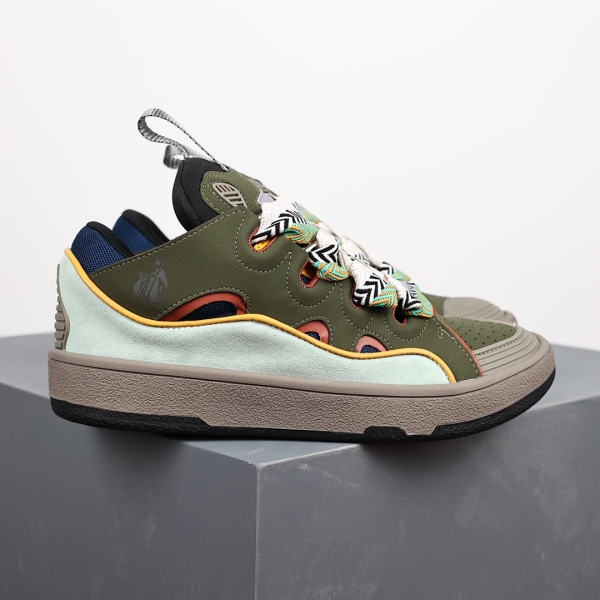 L@nvin Green Leather Curb Sneakers