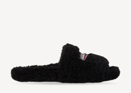 Balenciaga Furry Open Mule in Black