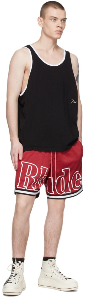 RHUDE Two-Tone Colorblock Striped Elastic Waist Mesh Basketball Shorts