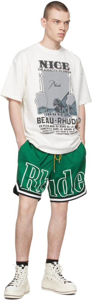 RHUDE Two-Tone Colorblock Striped Elastic Waist Mesh Basketball Shorts