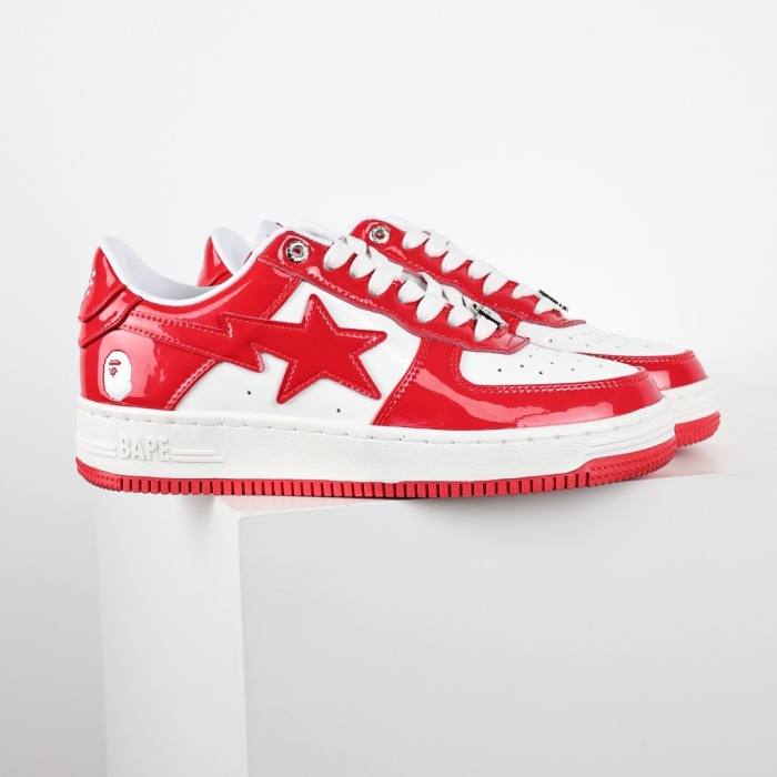 Bapesta Patent Leather White Red