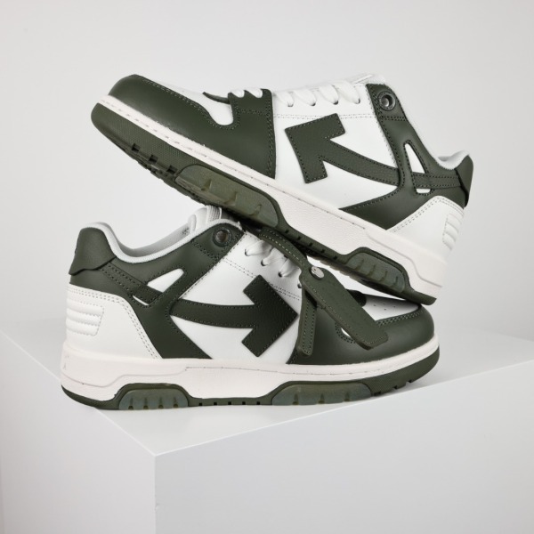 OFF-WHITE White & Army Green Out Of Office low-top sneakers
