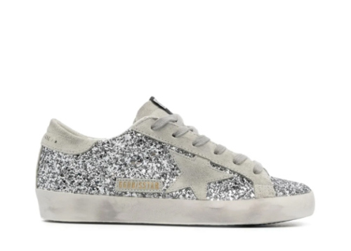 Golden G00se Super-Star trainers in silver glitter with ice-gray suede star