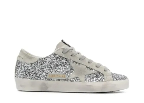 Golden G00se Super-Star trainers in silver glitter with ice-gray suede star