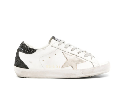 Golden G00se Super-Star trainers with gold star and black glitter heels tab