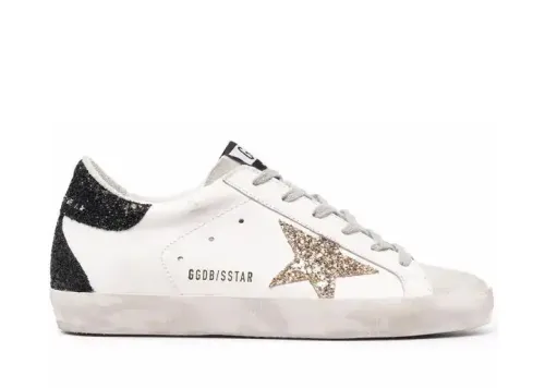 Golden G00se Super-Star With Gold Glitter Star And Black Glitter Heel Tab