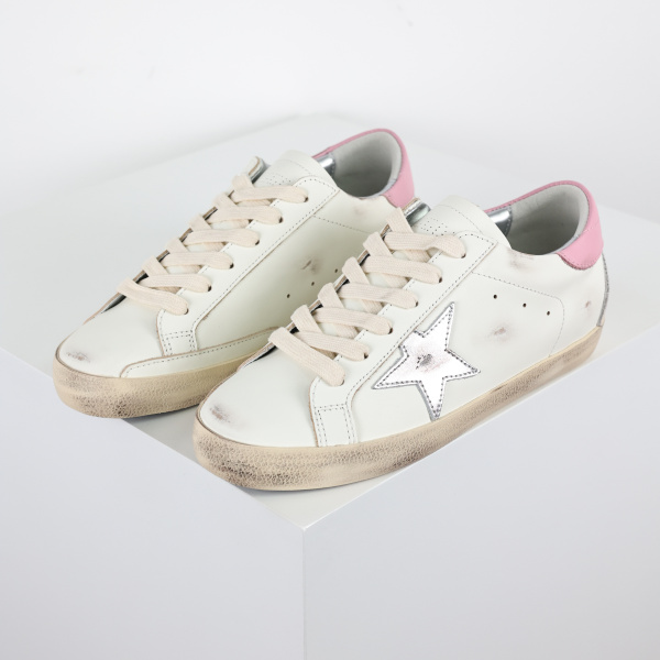 Golden G00se Super-Star With Silver Leather Star And Pink Heel Tab