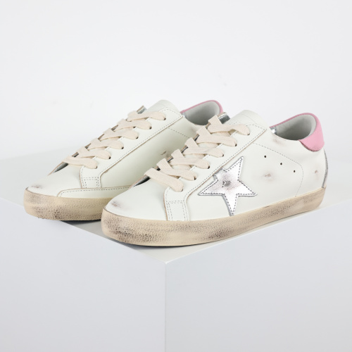 Golden G00se Super-Star With Silver Leather Star And Pink Heel Tab