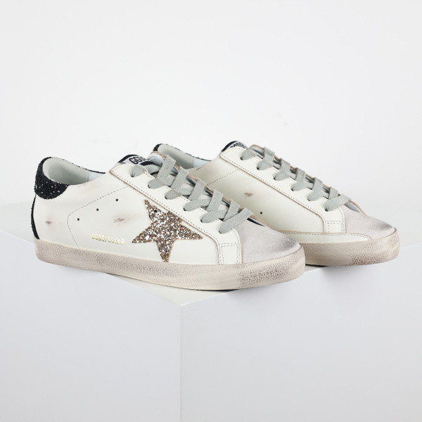 Golden G00se Super-Star With Gold Glitter Star And Black Glitter Heel Tab