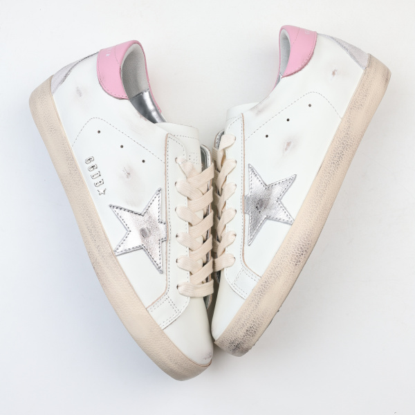 Golden G00se Super-Star With Silver Leather Star And Pink Heel Tab