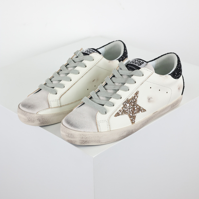 Golden G00se Super-Star With Gold Glitter Star And Black Glitter Heel Tab