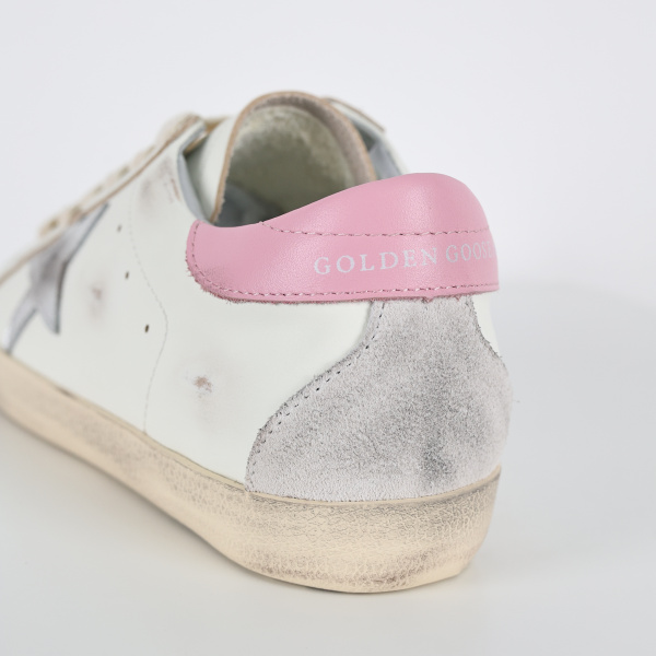 Golden G00se Super-Star With Silver Leather Star And Pink Heel Tab