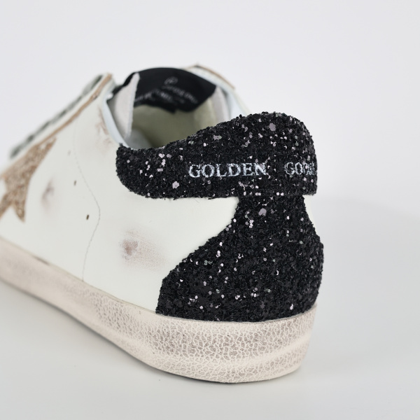 Golden G00se Super-Star With Gold Glitter Star And Black Glitter Heel Tab