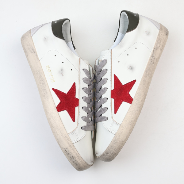Golden G00se Super-Star trainers with red suede star and green leather heels tab